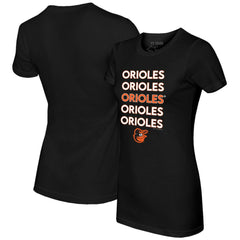 Baltimore Orioles Tiny Turnip Women's Stacked T-Shirt - Black T-shirts