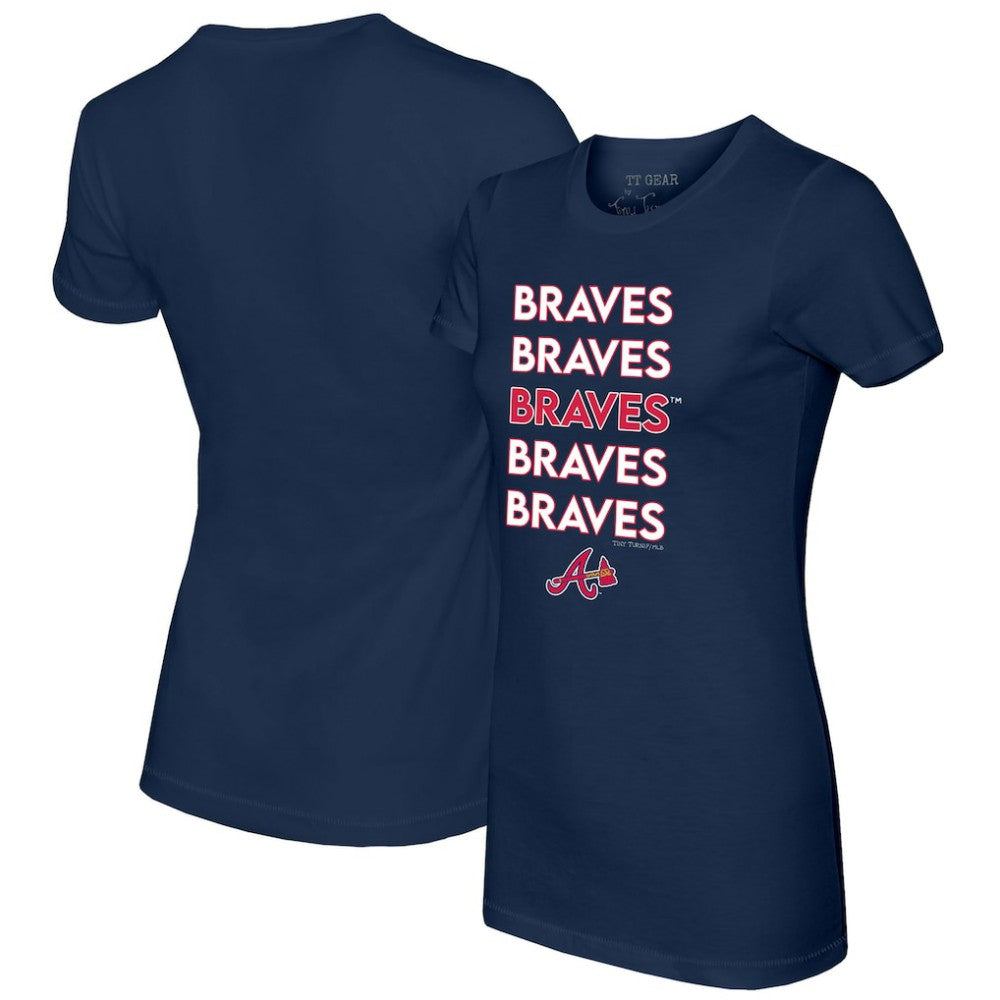 Atlanta Braves Tiny Turnip Women's Stacked T-Shirt - Navy T-shirts