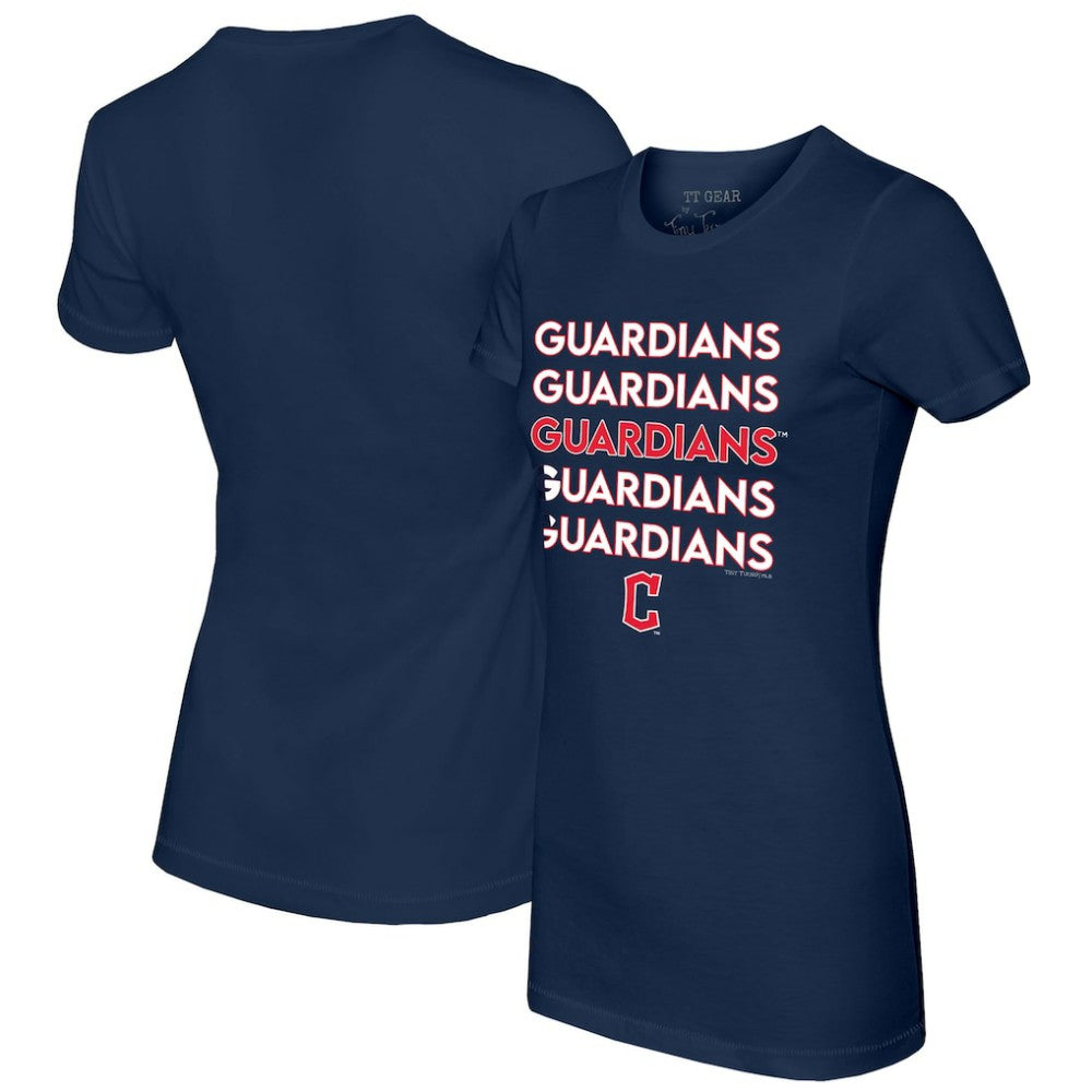Cleveland Guardians Tiny Turnip Women's Stacked T-Shirt - Navy T-shirts