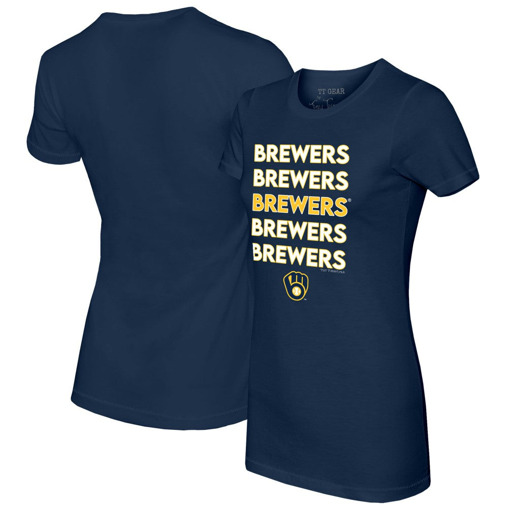 Milwaukee Brewers Tiny Turnip Women's Stacked T-Shirt - Navy T-shirts