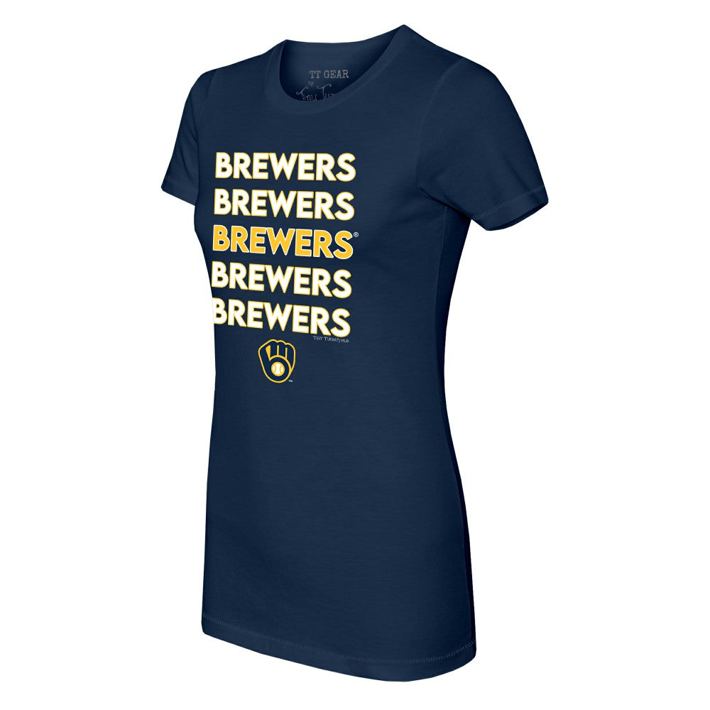 Milwaukee Brewers Tiny Turnip Women's Stacked T-Shirt - Navy T-shirts