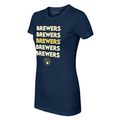 Milwaukee Brewers Tiny Turnip Women's Stacked T-Shirt - Navy T-shirts