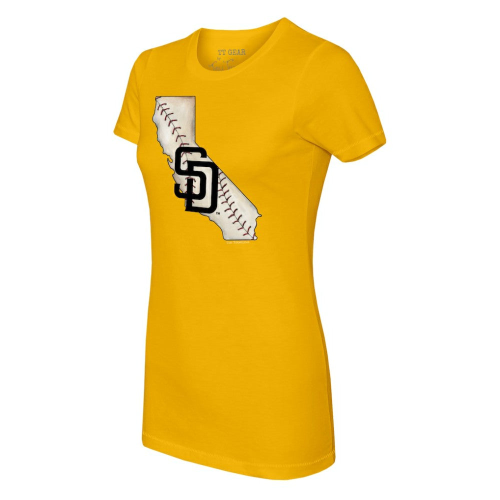 San Diego Padres Tiny Turnip Women's State Outline T-Shirt - Gold T-shirts