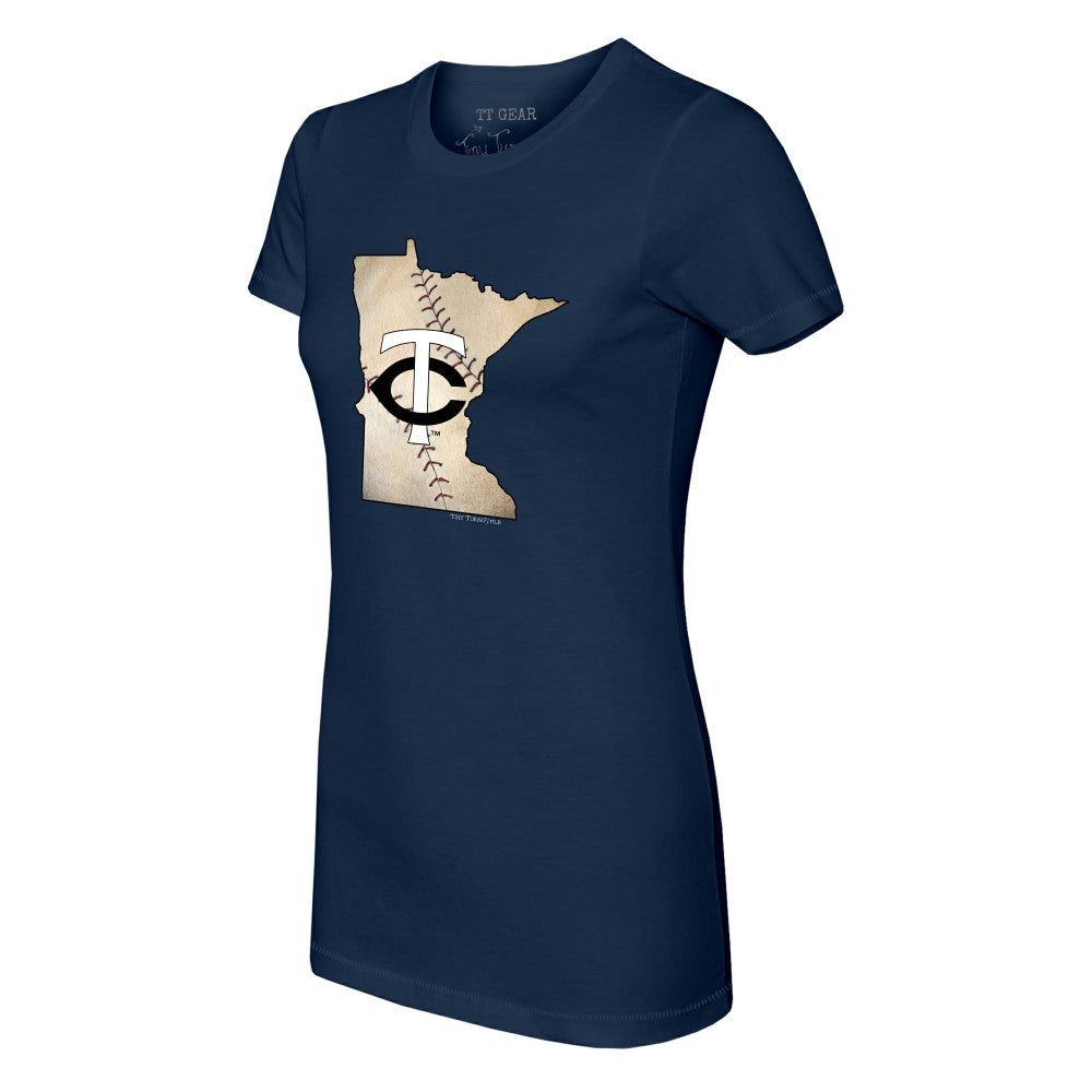 Minnesota Twins Tiny Turnip Women's State Outline T-Shirt - Navy T-shirts