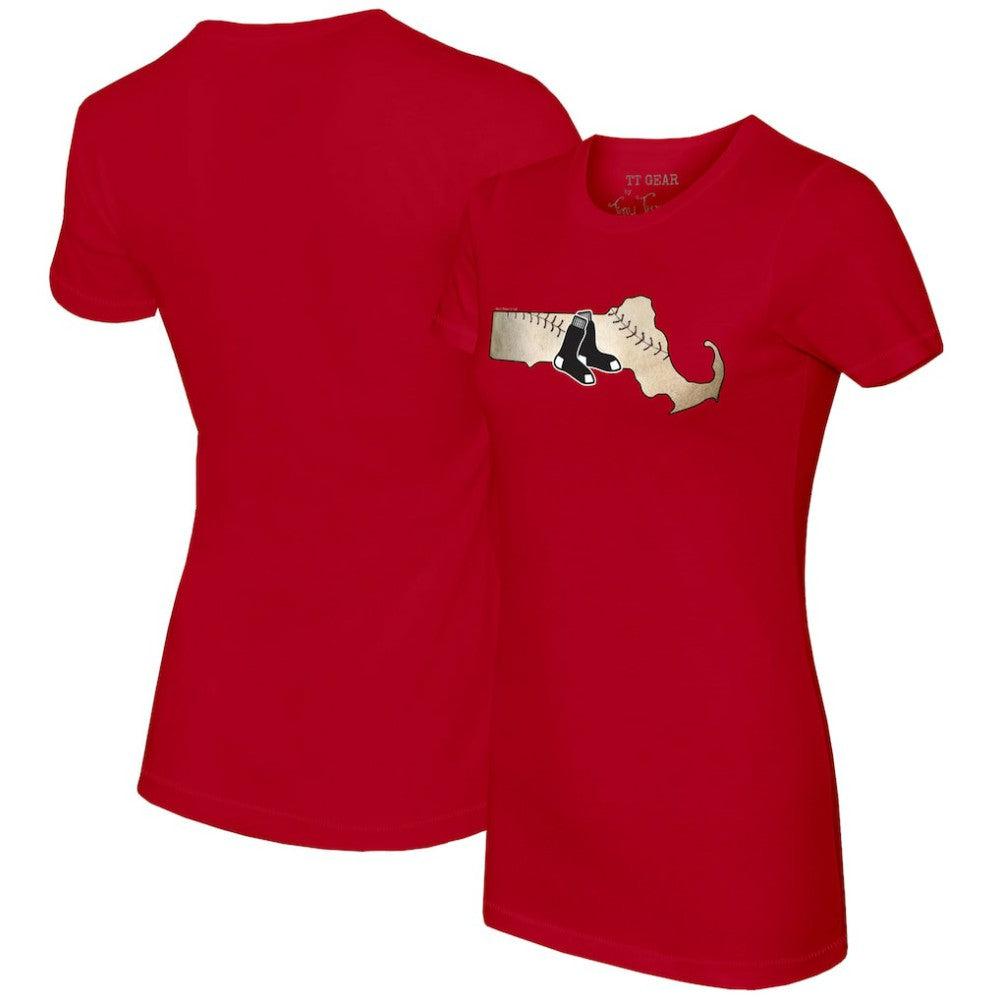 Boston Red Sox Tiny Turnip Women's State Outline T-Shirt - Red T-shirts