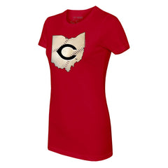 Cincinnati Reds Tiny Turnip Women's State Outline T-Shirt - Red T-shirts