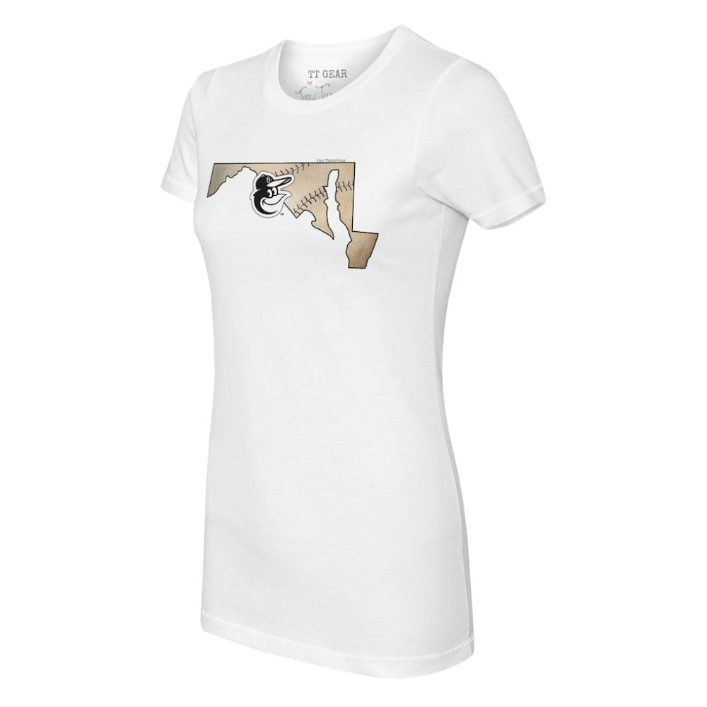 Baltimore Orioles Tiny Turnip Women's State Outline T-Shirt - White T-shirts