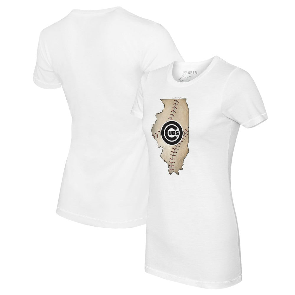 Chicago Cubs Tiny Turnip Women's State Outline T-Shirt - White T-shirts