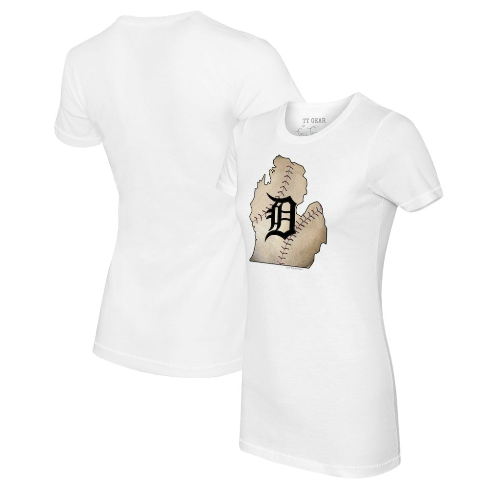 Detroit Tigers Tiny Turnip Women's State Outline T-Shirt - White T-shirts