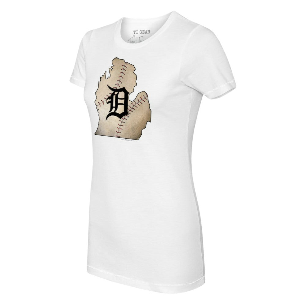 Detroit Tigers Tiny Turnip Women's State Outline T-Shirt - White T-shirts