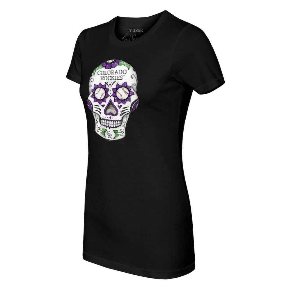 Colorado Rockies Tiny Turnip Women's Sugar Skull T-Shirt - Black T-shirts