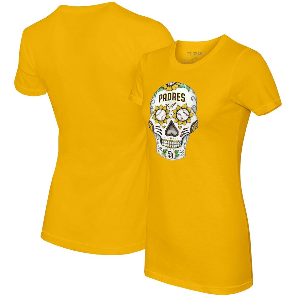 San Diego Padres Tiny Turnip Women's Sugar Skull T-Shirt - Gold T-shirts
