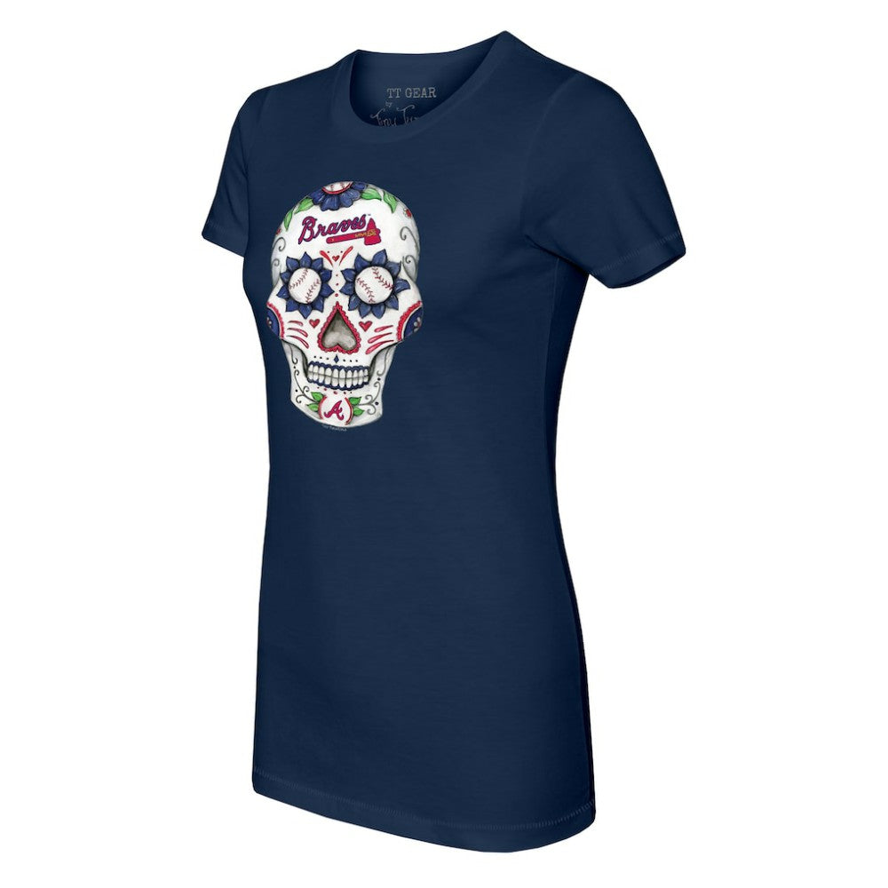 Atlanta Braves Tiny Turnip Women's Sugar Skull T-Shirt - Navy T-shirts