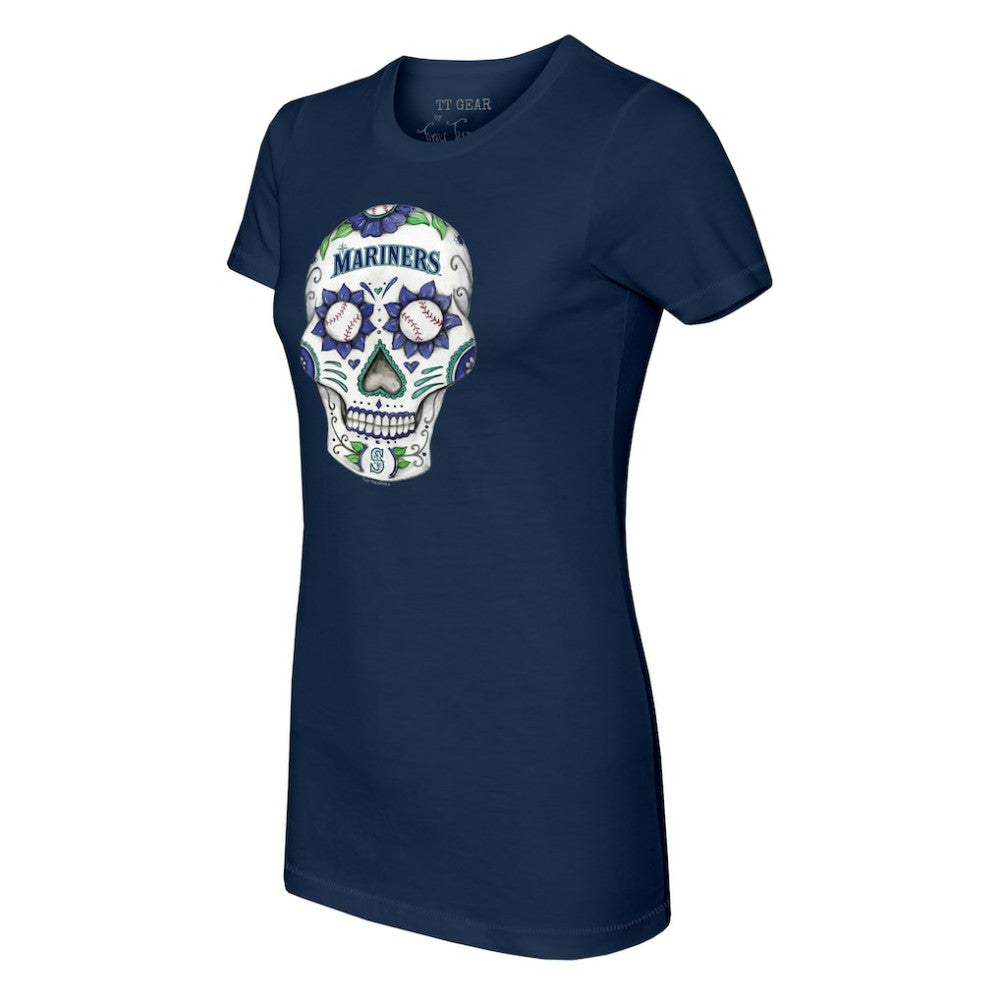 Seattle Mariners Tiny Turnip Women's Sugar Skull T-Shirt - Navy T-shirts