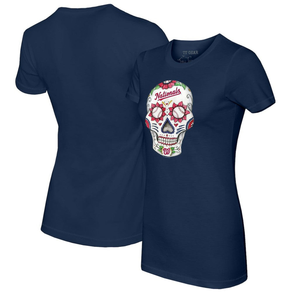 Washington Nationals Tiny Turnip Women's Sugar Skull T-Shirt - Navy T-shirts
