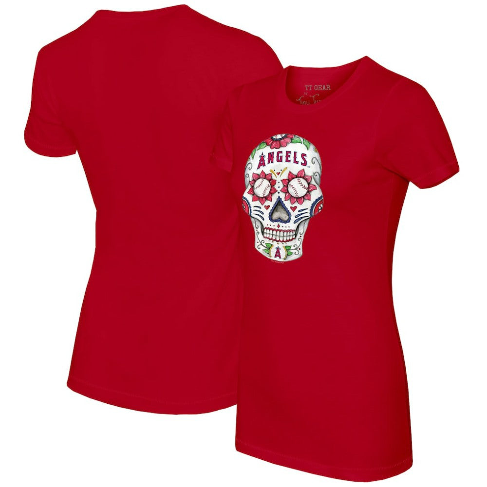 Los Angeles Angels Tiny Turnip Women's Sugar Skull T-Shirt - Red T-shirts