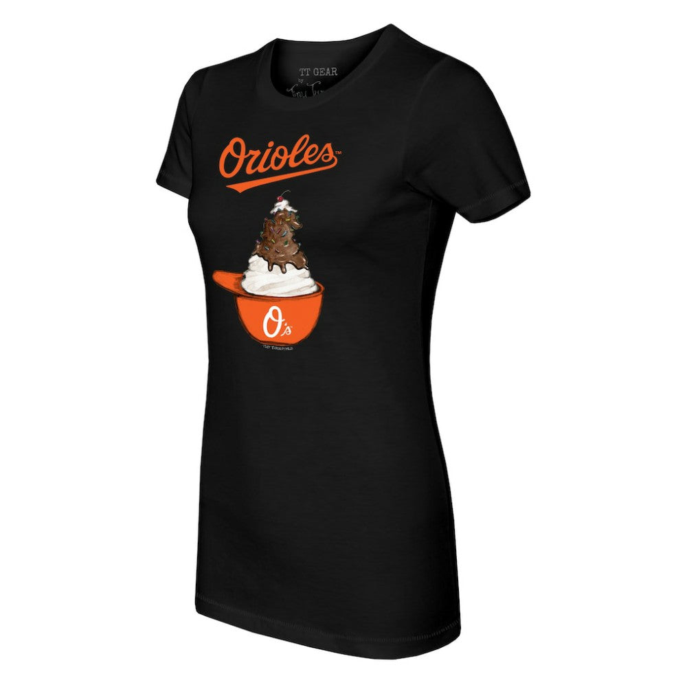 Baltimore Orioles Tiny Turnip Women's Sundae Helmet T-Shirt - Black T-shirts