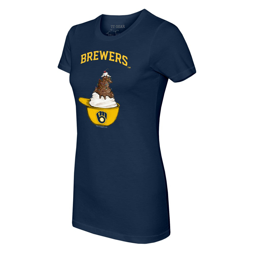 Milwaukee Brewers Tiny Turnip Women's Sundae Helmet T-Shirt - Navy T-shirts