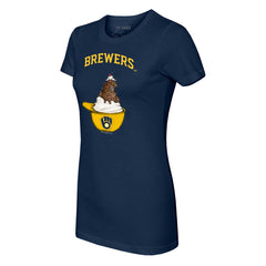 Milwaukee Brewers Tiny Turnip Women's Sundae Helmet T-Shirt - Navy T-shirts