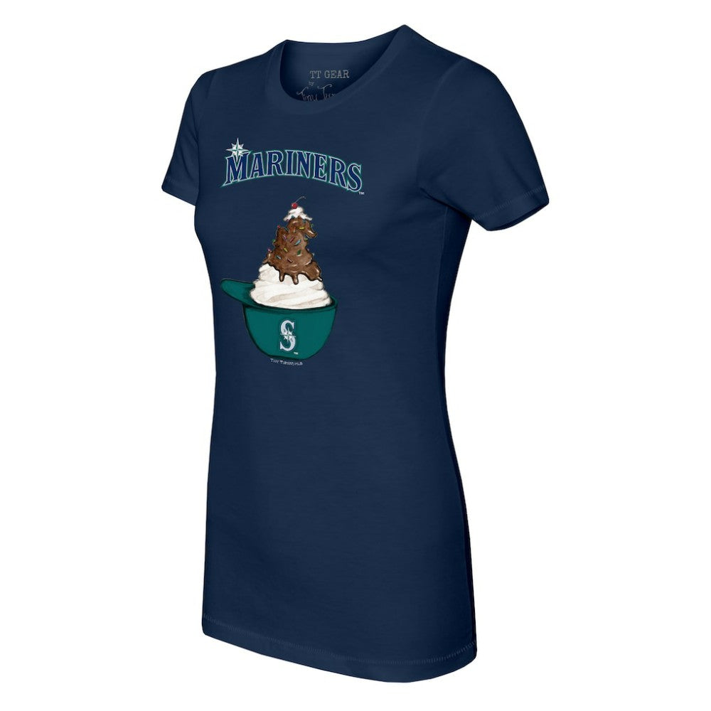 Seattle Mariners Tiny Turnip Women's Sundae Helmet T-Shirt - Navy T-shirts