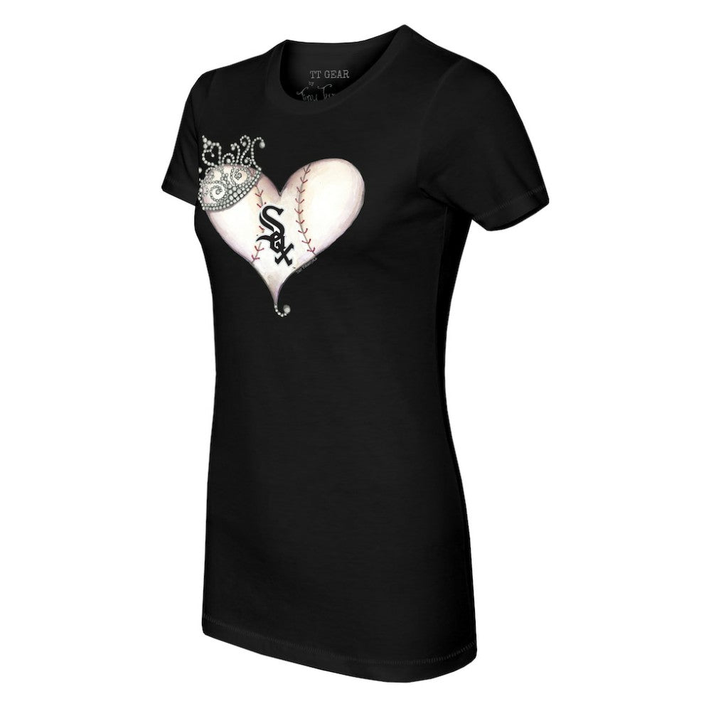 Chicago White Sox Tiny Turnip Women's Tiara Heart T-Shirt - Black T-shirts
