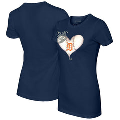 Detroit Tigers Tiny Turnip Women's Tiara Heart T-Shirt - Navy T-shirts