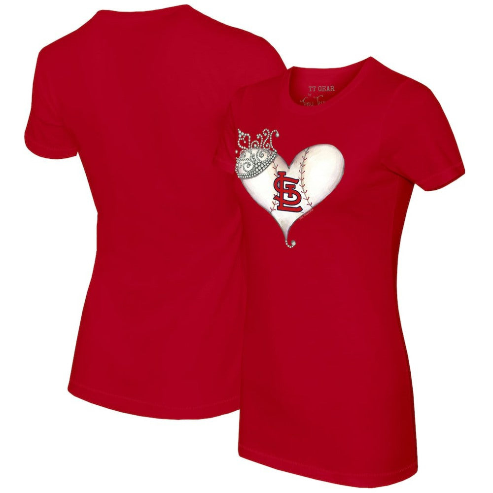 St. Louis Cardinals Tiny Turnip Women's Tiara Heart T-Shirt - Red T-shirts