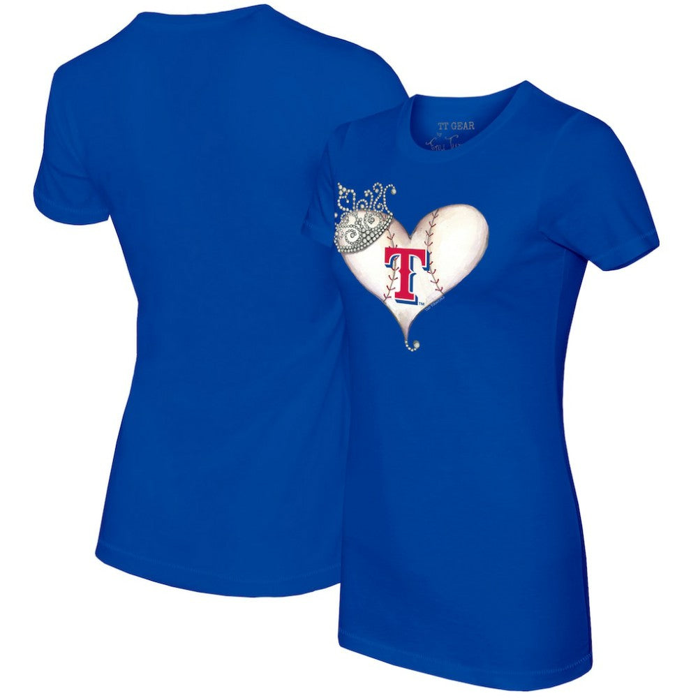 Texas Rangers Tiny Turnip Women's Tiara Heart T-Shirt - Royal T-shirts
