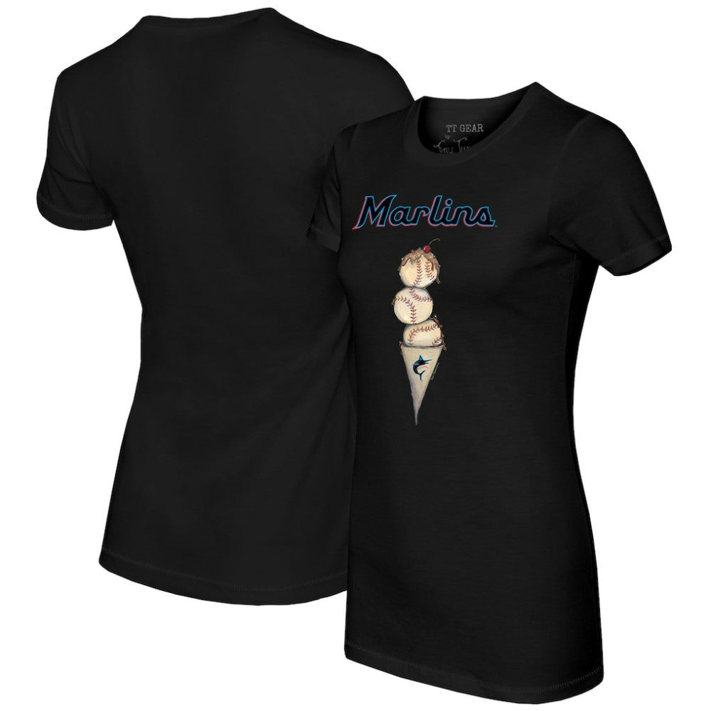 Miami Marlins Tiny Turnip Women's Triple Scoop T-Shirt - Black T-shirts