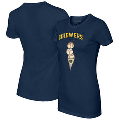 Milwaukee Brewers Tiny Turnip Women's Triple Scoop T-Shirt - Navy T-shirts