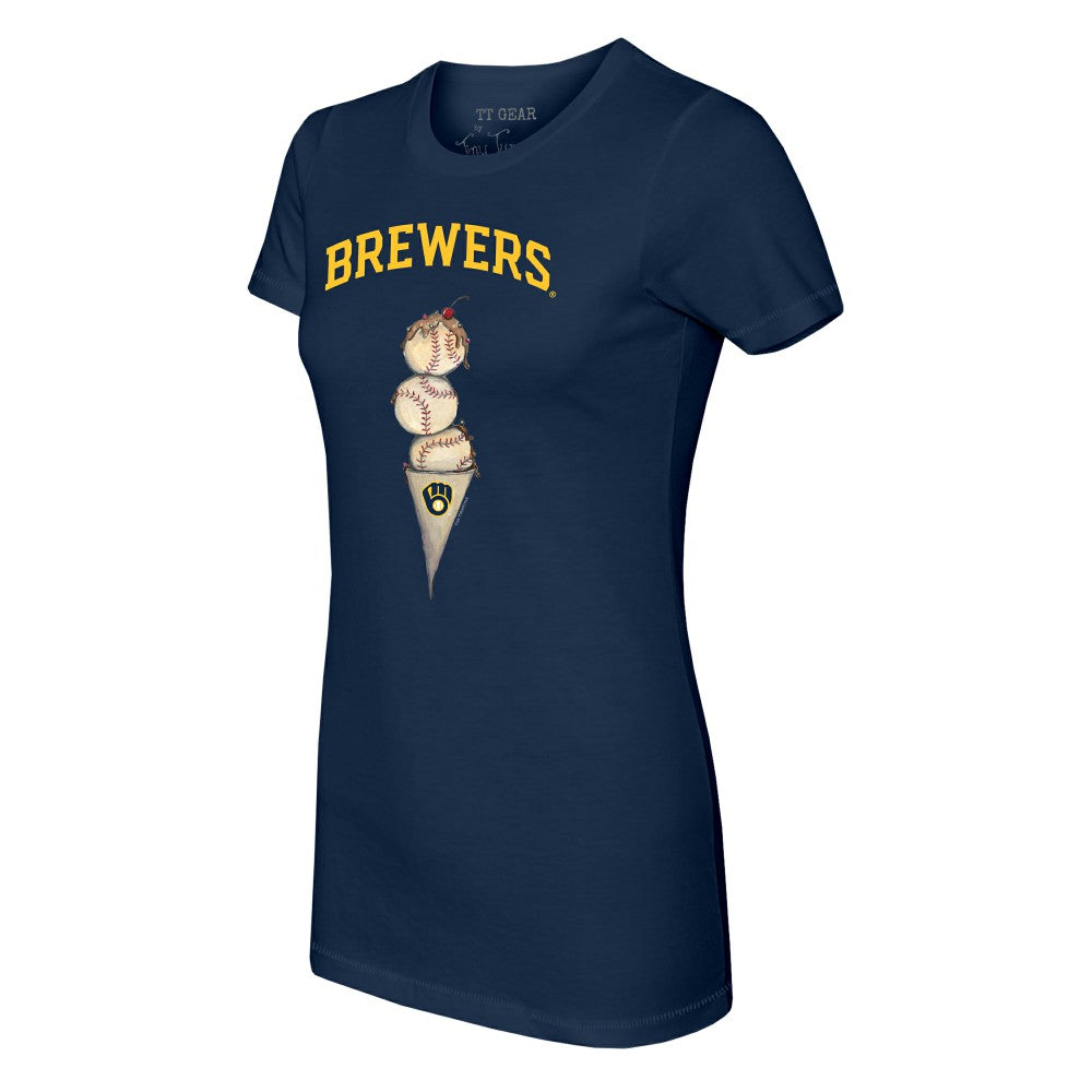 Milwaukee Brewers Tiny Turnip Women's Triple Scoop T-Shirt - Navy T-shirts