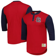 St. Louis Cardinals Mitchell & Ness Cooperstown Collection Legendary Slub Henley 3/4-Sleeve T-Shirt - Red T-shirts