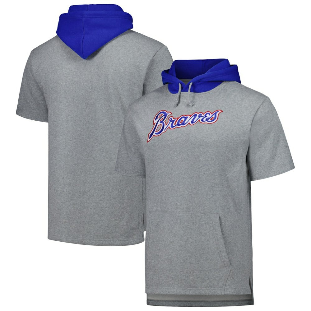 Atlanta Braves Mitchell & Ness Postgame Short Sleeve Pullover Hoodie - Heather Gray Hoodies