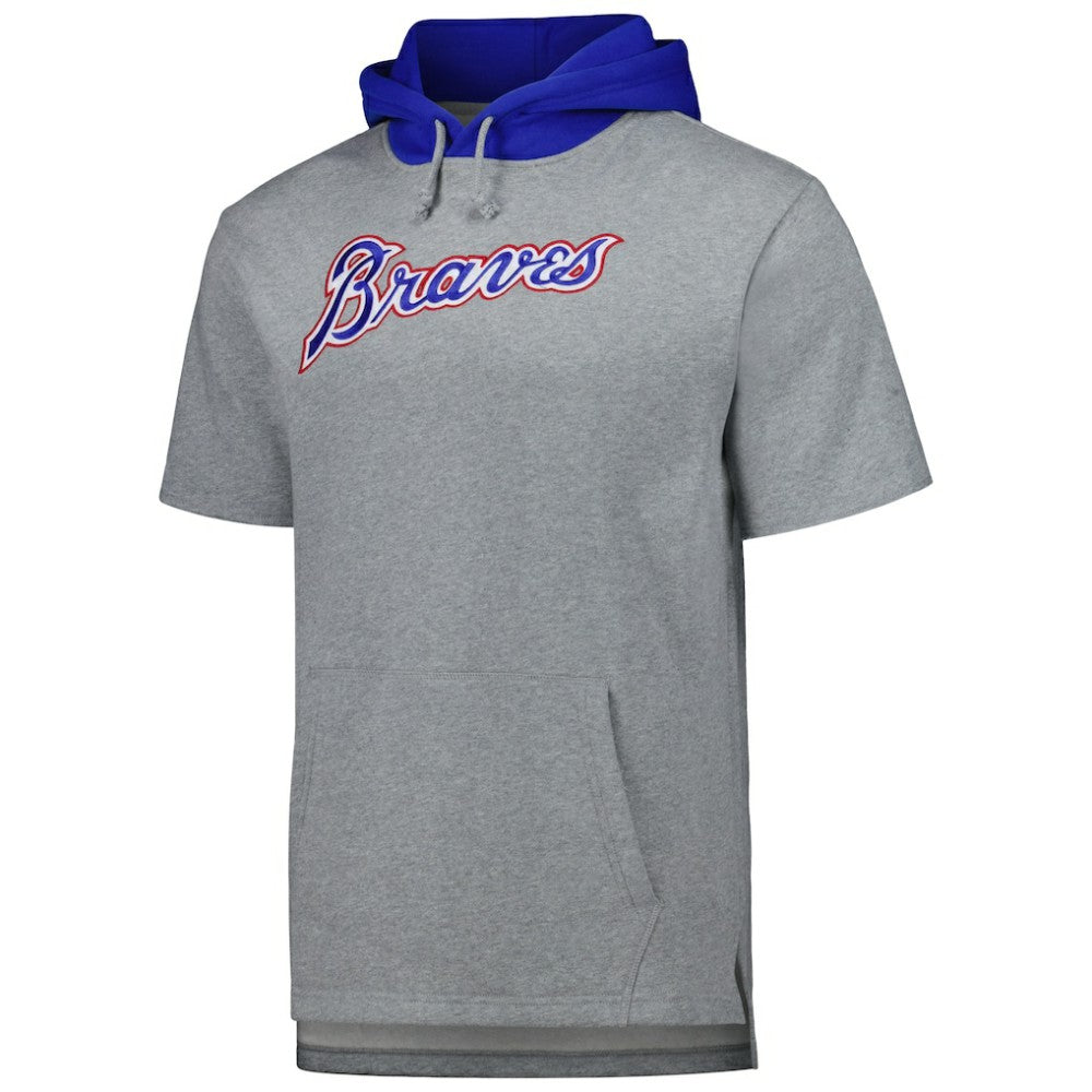 Atlanta Braves Mitchell & Ness Postgame Short Sleeve Pullover Hoodie - Heather Gray Hoodies