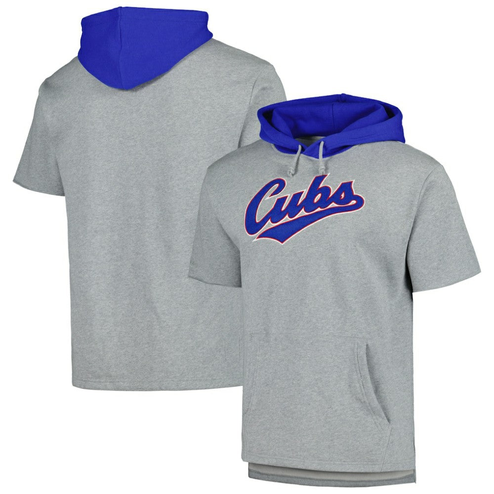 Chicago Cubs Mitchell & Ness Postgame Short Sleeve Pullover Hoodie - Heather Gray Hoodies