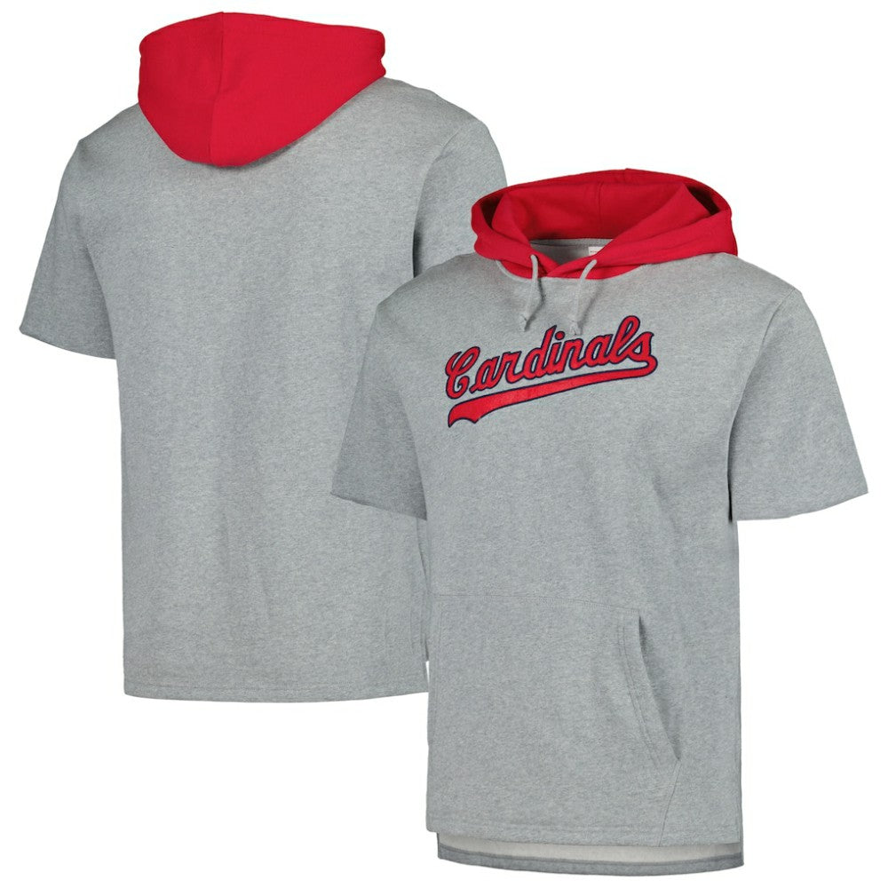 St. Louis Cardinals Mitchell & Ness Postgame Short Sleeve Pullover Hoodie - Heather Gray Hoodies