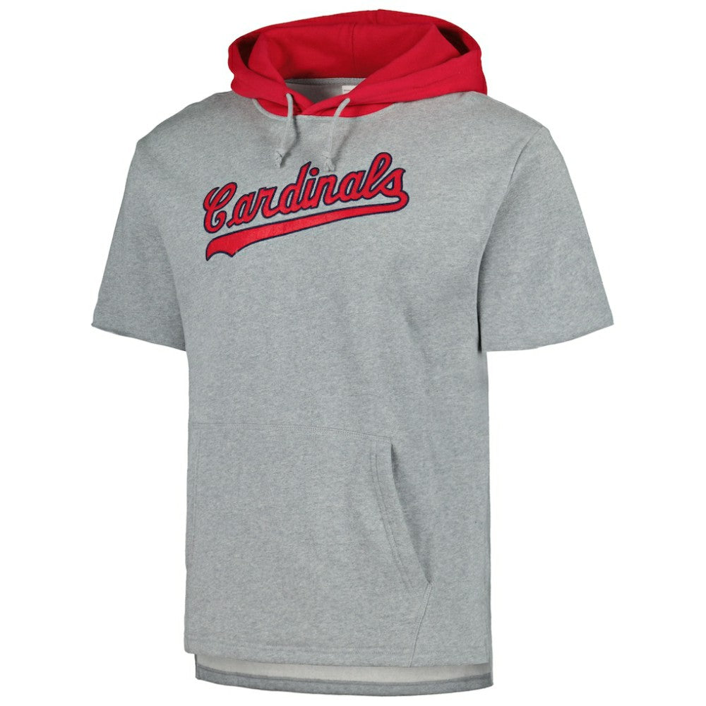 St. Louis Cardinals Mitchell & Ness Postgame Short Sleeve Pullover Hoodie - Heather Gray Hoodies