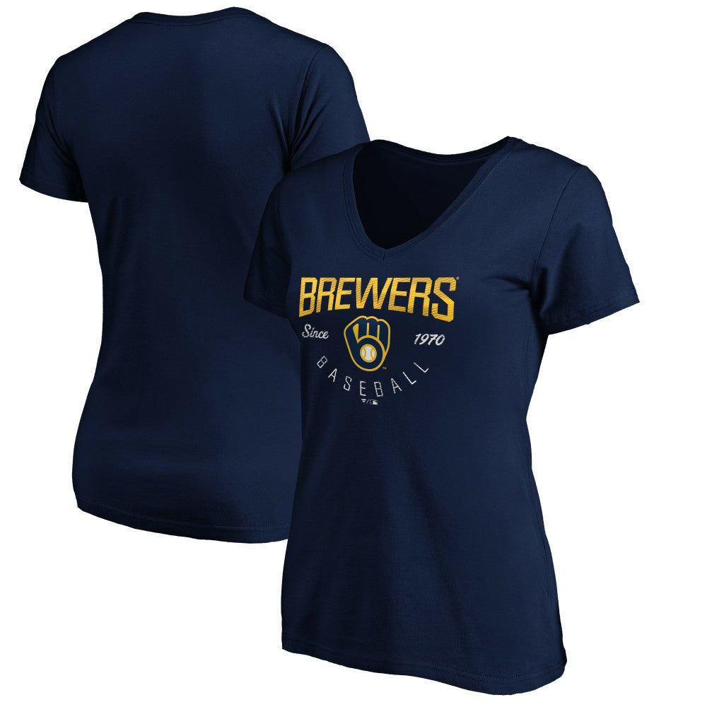 Milwaukee Brewers Women's Core Live For It V-Neck T-Shirt - Navy T-shirts