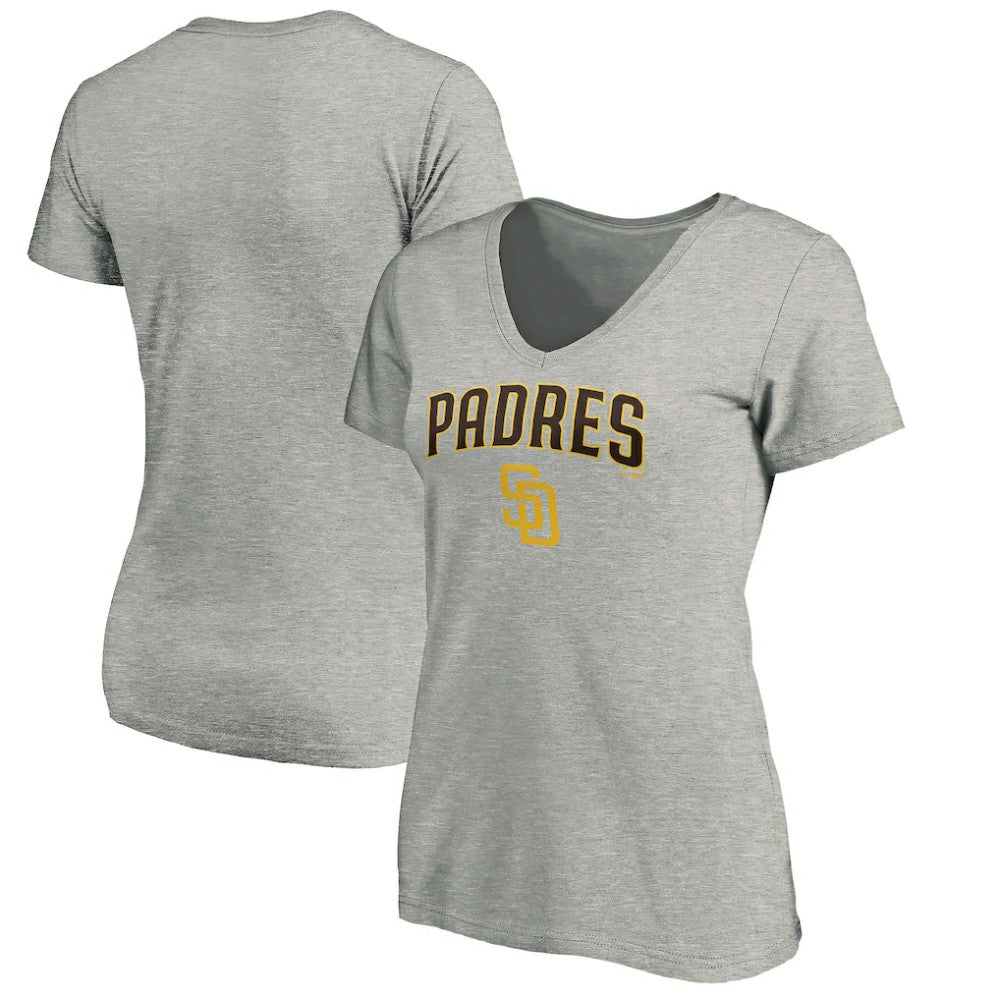 San Diego Padres Women's Core Team Lock Up Wordmark V-Neck T-Shirt - Gray T-shirts