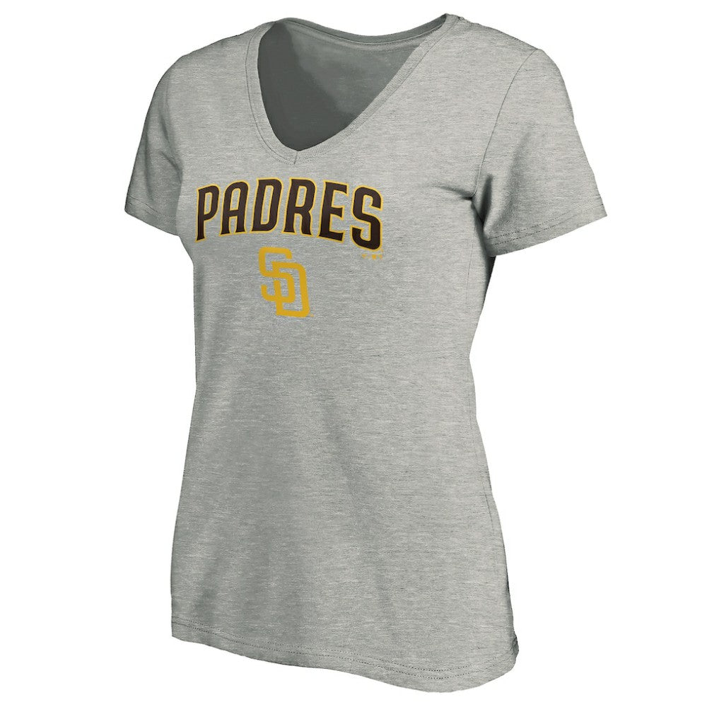 San Diego Padres Women's Core Team Lock Up Wordmark V-Neck T-Shirt - Gray T-shirts