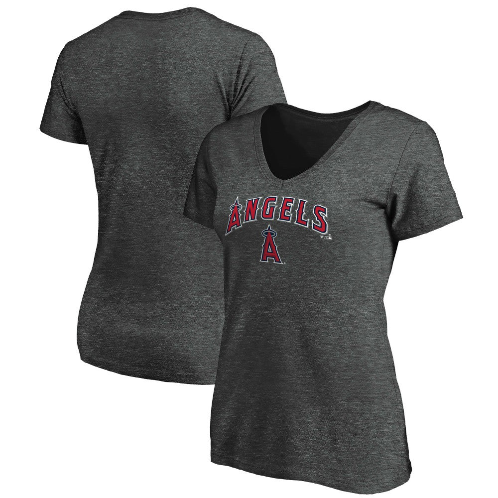 Los Angeles Angels Women's Core Team Lock Up V-Neck T-Shirt - Charcoal T-shirts
