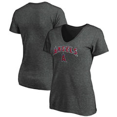 Los Angeles Angels Women's Core Team Lock Up V-Neck T-Shirt - Charcoal T-shirts