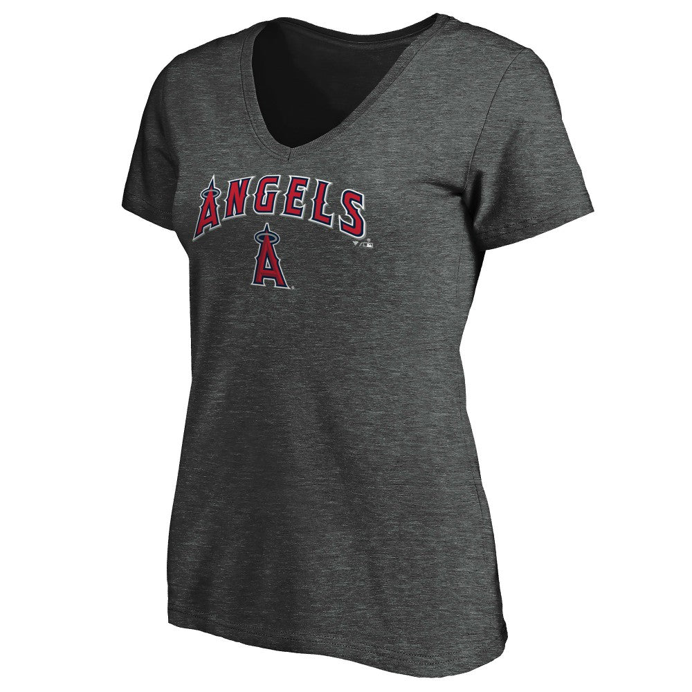 Los Angeles Angels Women's Core Team Lock Up V-Neck T-Shirt - Charcoal T-shirts
