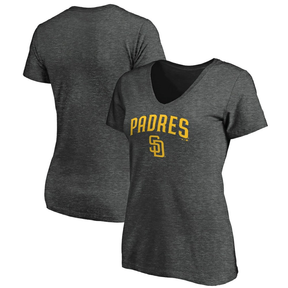 San Diego Padres Women's Core Team Lock Up Wordmark V-Neck T-Shirt - Charcoal T-shirts
