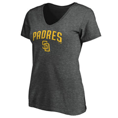 San Diego Padres Women's Core Team Lock Up Wordmark V-Neck T-Shirt - Charcoal T-shirts