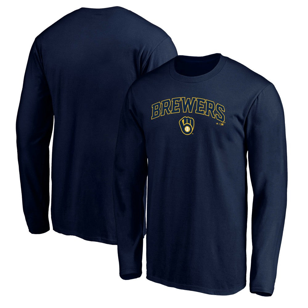 Milwaukee Brewers Team Lock Up Wordmark Long Sleeve T-Shirt - Navy T-shirts