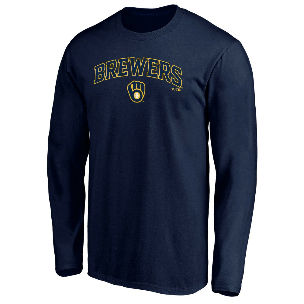 Milwaukee Brewers Team Lock Up Wordmark Long Sleeve T-Shirt - Navy T-shirts