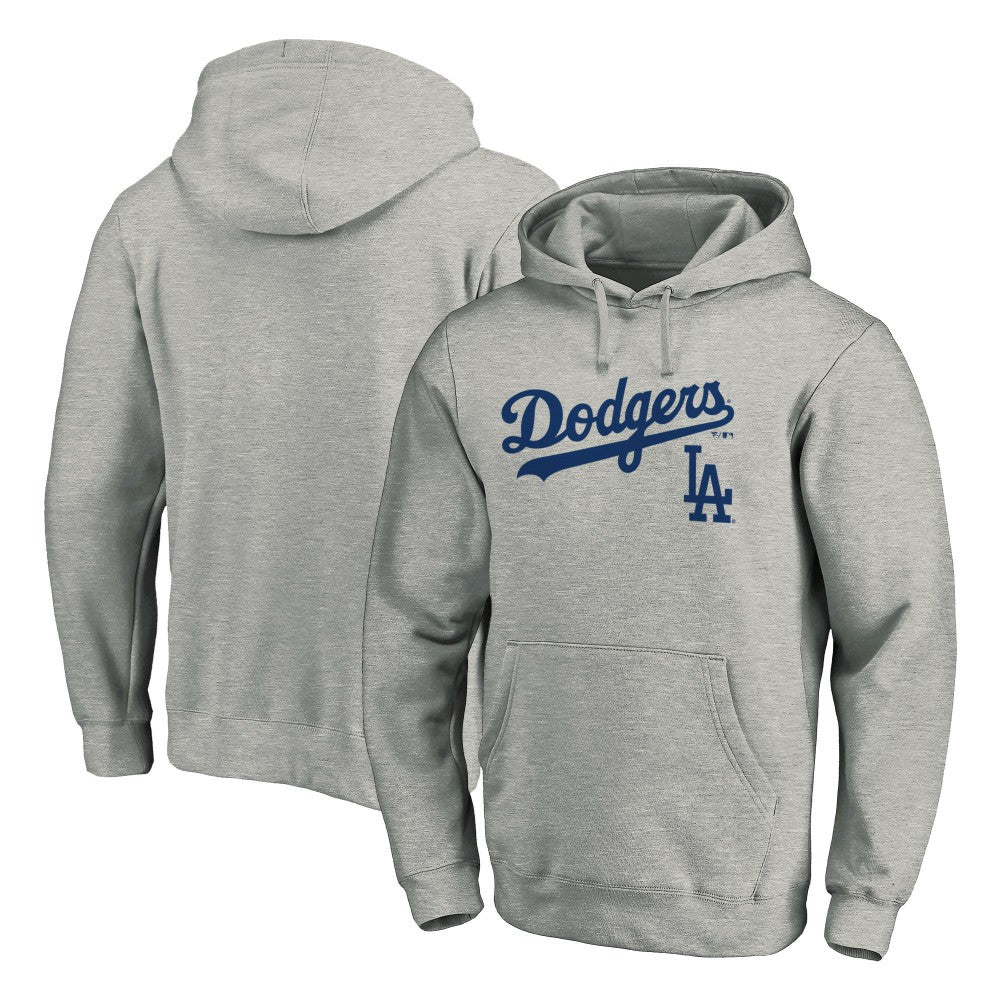 Los Angeles Dodgers Team Lock Up Wordmark Pullover Hoodie - Gray Hoodies