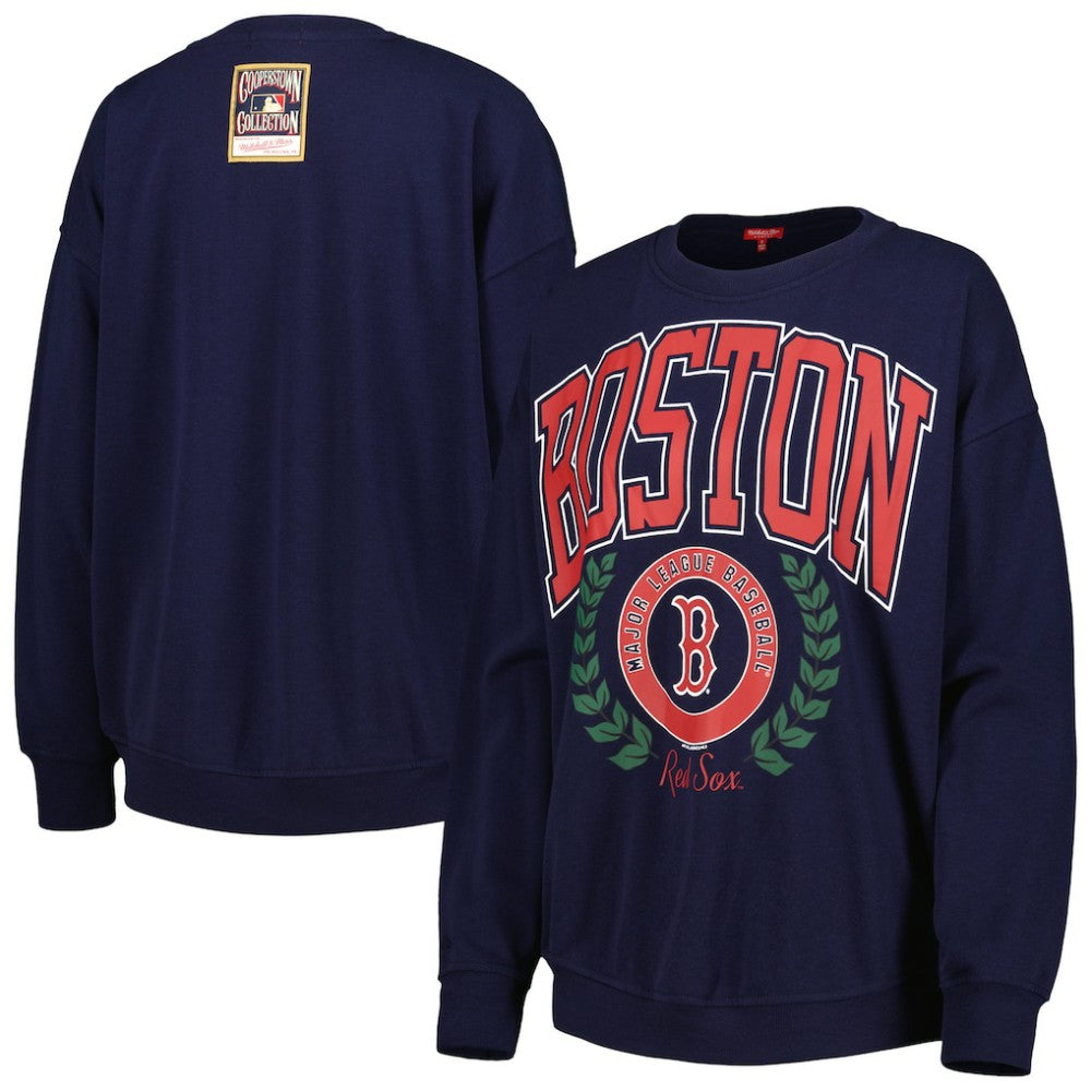 Boston Red Sox Mitchell & Ness Women's Logo Lt 2.0 Pullover Sweatshirt - Navy Pullover
