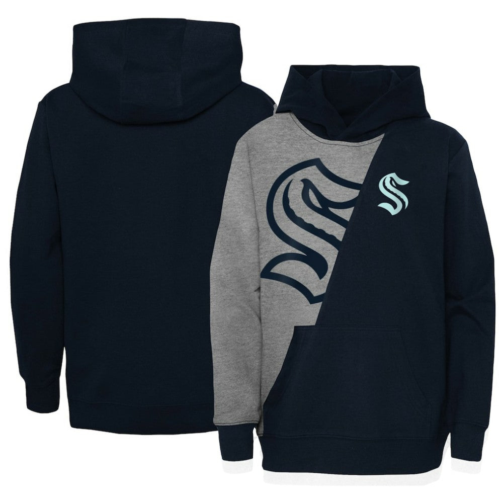 NHL Seattle Kraken Youth Unrivaled Pullover Hoodie - Heather Gray/Deep Sea Blue